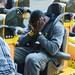 Michigan quarterback Devin Gardner hides his face after taking a spin on the Cheetah Hunt roller coaster at Busch Gardens in Tampa, Fla. on Saturday, Dec. 29. Melanie Maxwell I AnnArbor.com